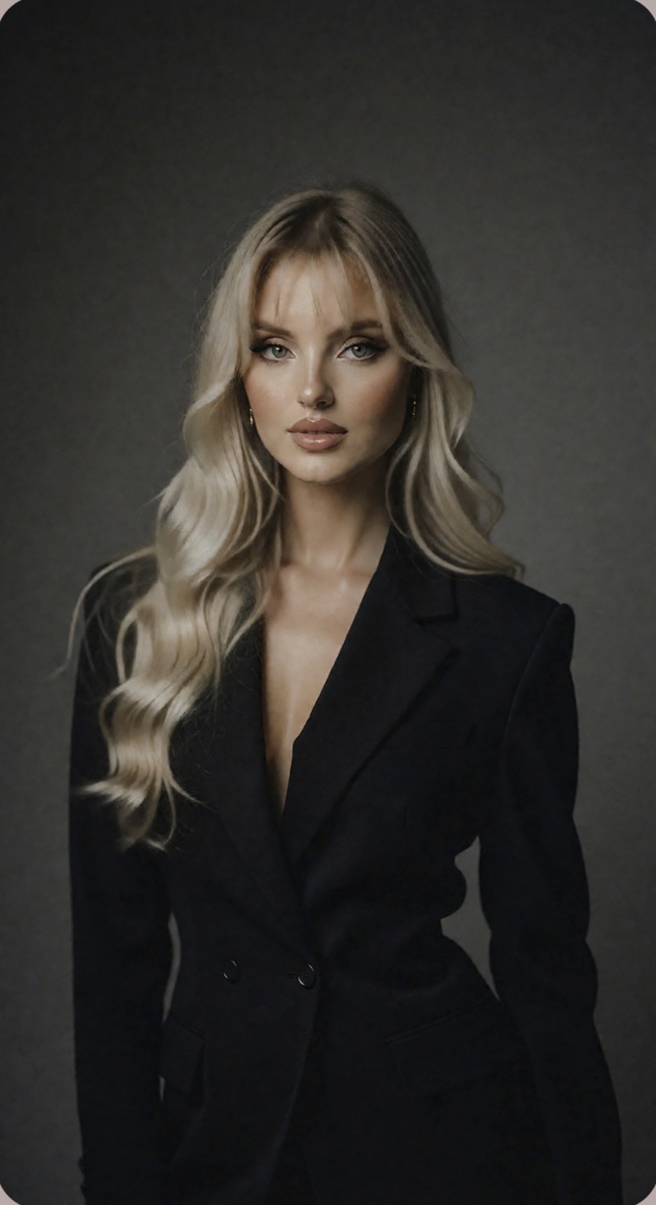 Allison Hernandez in a black blazer against a grey backdrop.